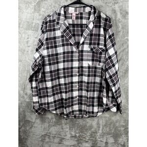 Victoria's Secret Black White Plaid Flannel Pajama Top Womens Large‎ Cozy Sleep
